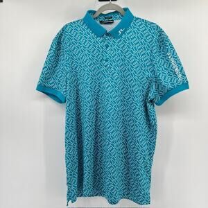 J Lindeberg Tour Tech Regular Fit Print Polo Shirt Mens XL Teal GolfPerformance